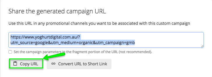Generated campaign url