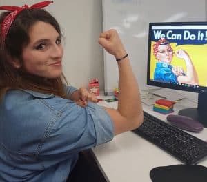 Jess copying Rosie the riveter