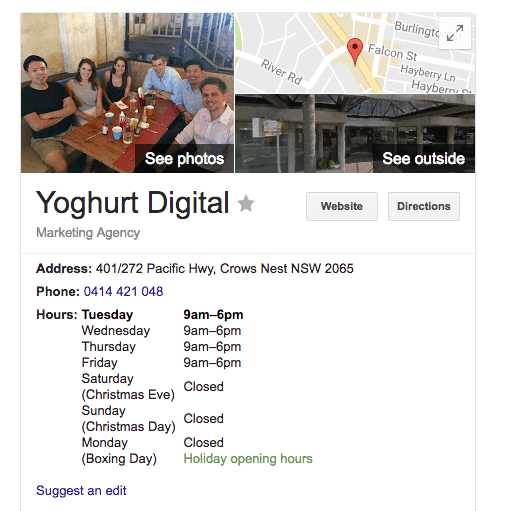 Yoghurt Digital google my business-hours