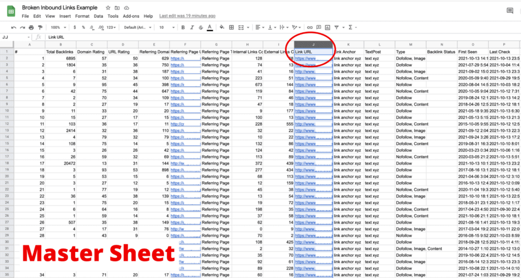 Returning to your master sheet, find the ‘Link URL’ column